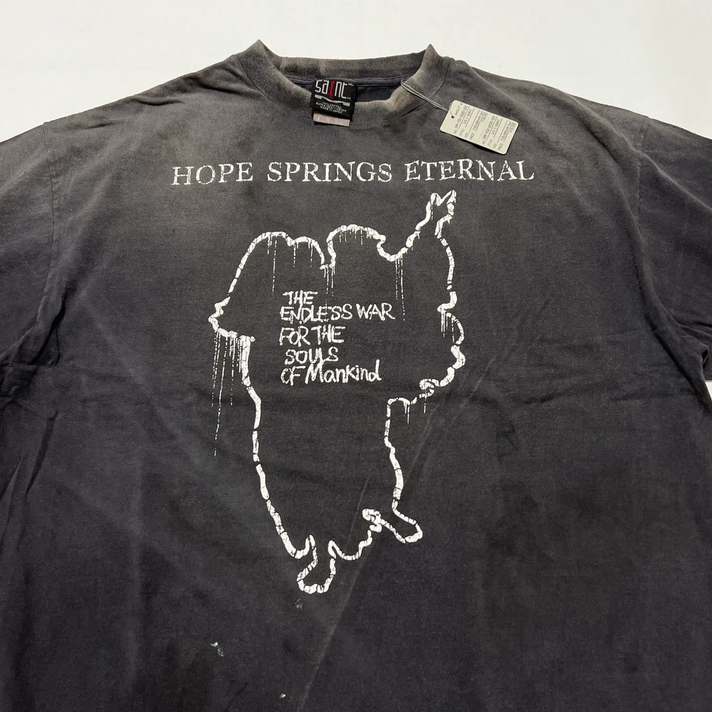 SAINT Mxxxxxx SS TEE/HOPE SPRING/BLK Jesus slogan retro distressed TEE, washed black S-XL, consistent with the original version, cylindrical side seam OE yarn fabric, garment dyeing, heavy wash water fading, bust bandage fading, correct version matching, original matching accessories, original level printing restoration